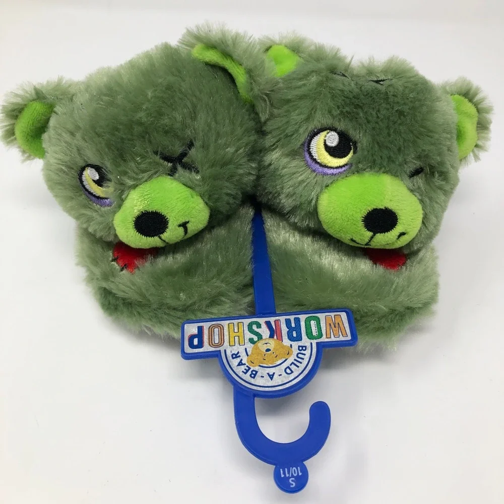 Build A Bear Workshop Zombear Green Plush Slippers Kids Size Small 10/11 Zombie